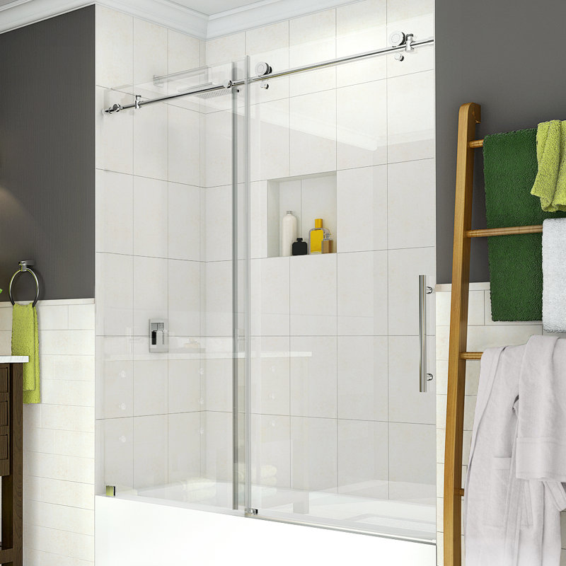 Coraline 60" x 60" Single Sliding Frameless Tub Door, Chrome