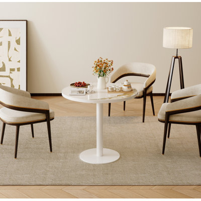 Table bistro ronde et moderne 31,5 pouces avec plateau tulipe et plateau en faux marbre, facile à assembler, structure en métal robuste