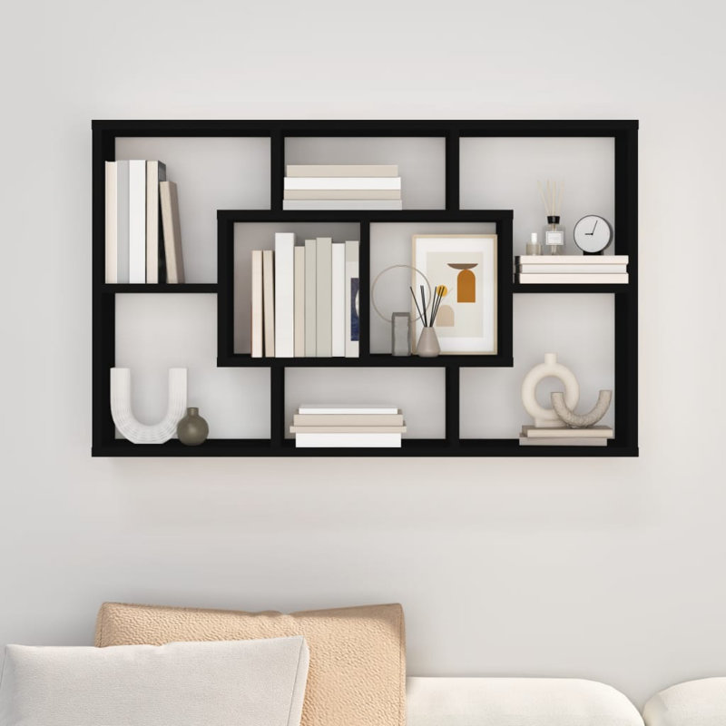 Tiffany 8 Piece Floating Shelf, Black, 47.5cm H x 85cm W x 16cm D