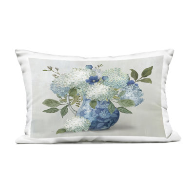 Coussin décoratif d'extérieur avec vase en hortensias Ornate