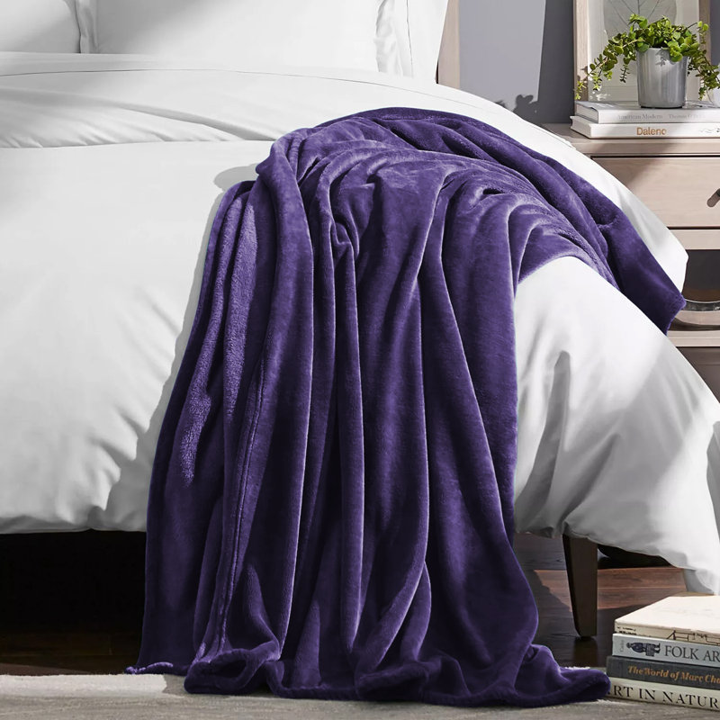 Reversible Plain Weave Fleece Throw Blanket, Purple, King