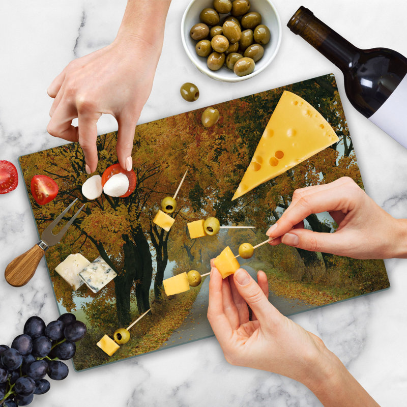 Ambesonne Fall Cutting Board Large Size Serene Vivid Maple Trees Orange Brown Green