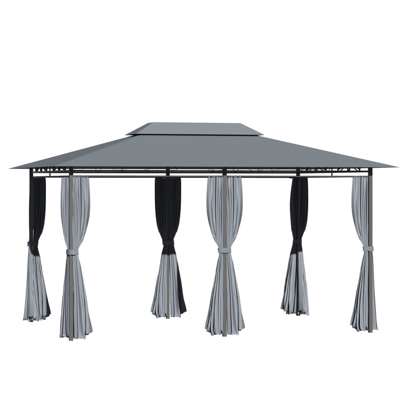 Patio Gazebo, Outdoor Gazebo Canopy Shelter With Curtains, Vented Roof, Steel Frame For Garden, Lawn, Backyard And Deck