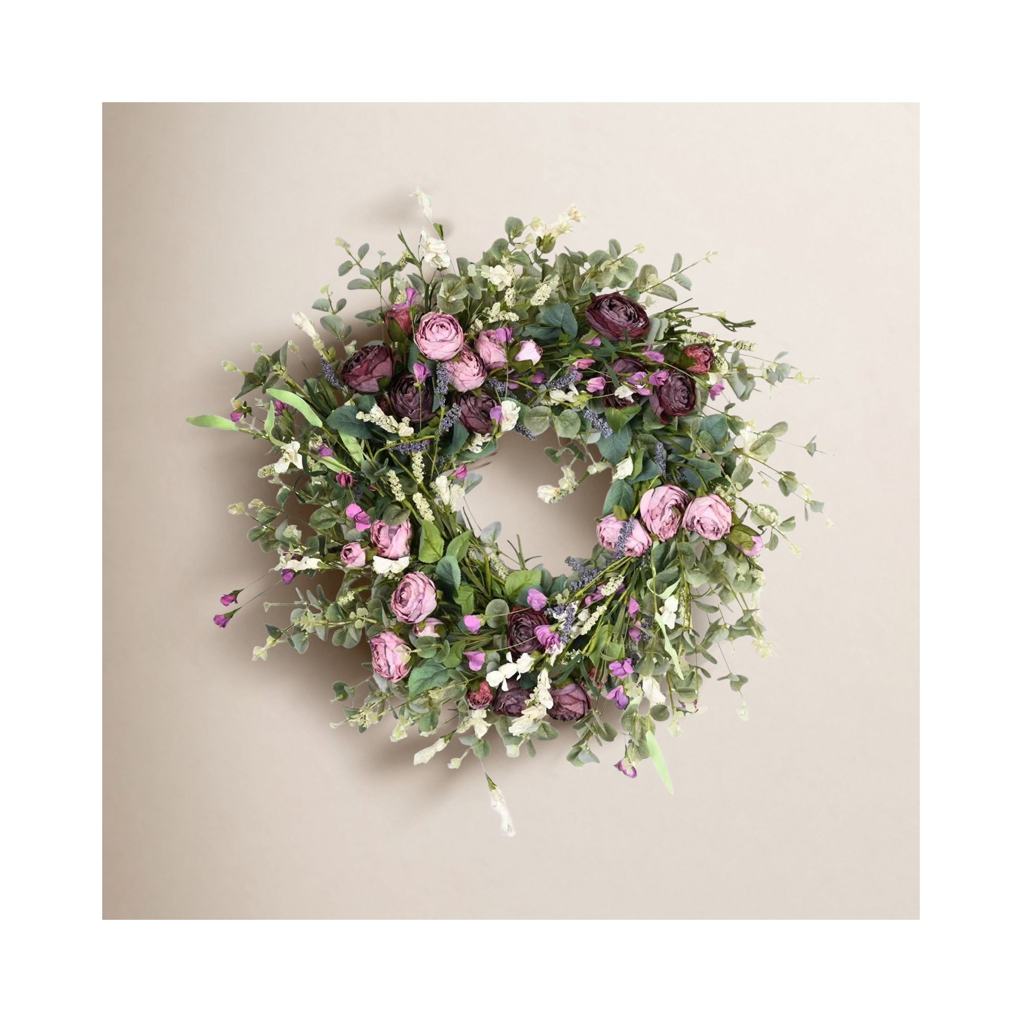 26" W Artificial Wreath , Green/Purple
