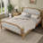 Queen Size Bed Frame In Antique Walnut With Soft Padded Headboard Frame, Solid Wood, Finish-2117599245-2117599235