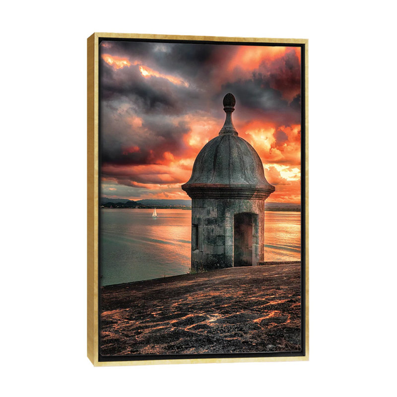 Coucher de soleil avec un poteau de mitrailleuse par George Oze-impression, Pas de tapis, H 26 po x l 18 po x 1,5 po
