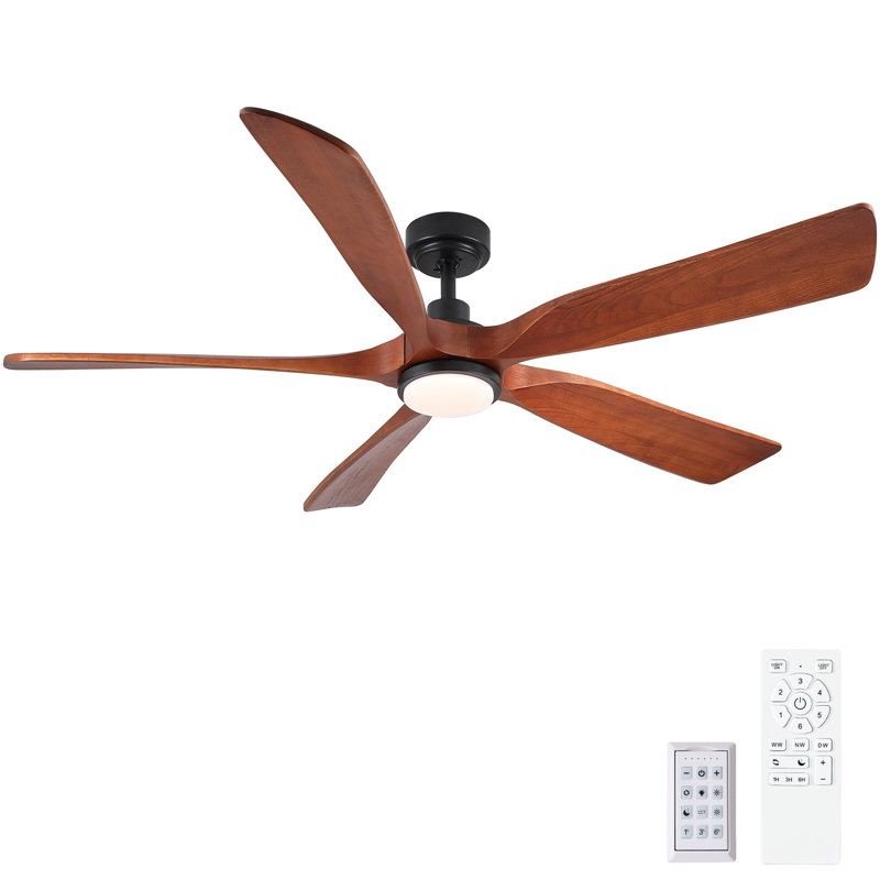 Ventilateur de plafond 60 po en bois massif d'acajou rétro avec lumière et télécommande, silencieux, à intensité variable, 3 CCT, réversible à 6 vitesses, ventilateurs de plafond CC silencieux pour une utilisation intérieure ou extérieure couverte, homologué ETL