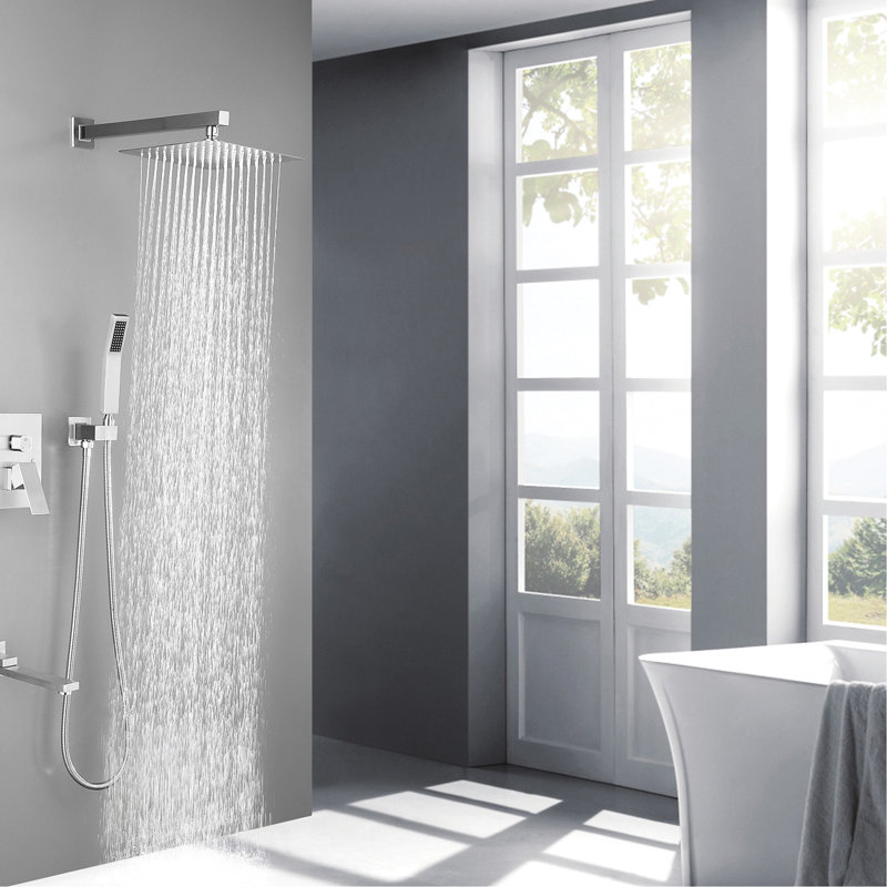 10 Inch Square Shower - Luxury Rain Mixer Bathroom In Brushed Nickel, Brushed Nickel