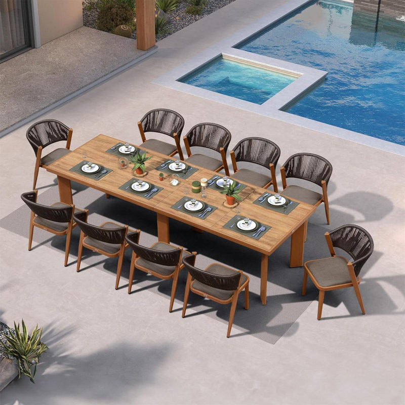 11 Pieces Patio Table And Chairs Set All-Weather Aluminum Rattan Furniture Set With Cushions Outdoor Dining Set