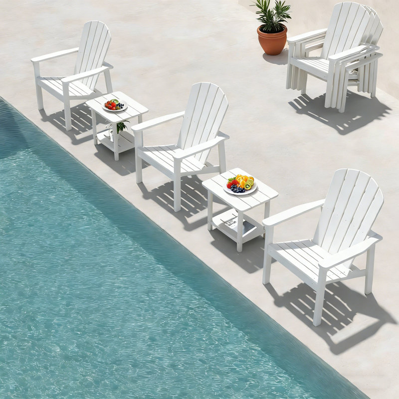 Set of 4 Stackable Adirondack Chairs – HDPE Outdoor Patio Seating, All-Weather Durable Design with Space-Saving Storage and Comfort Backrest
