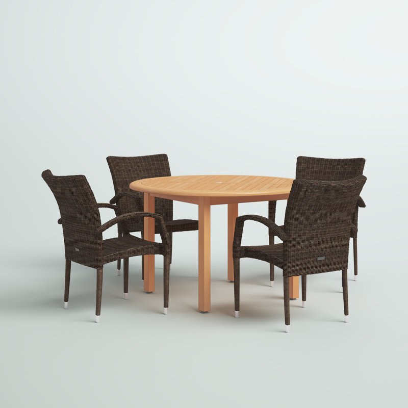 Anautica 4 - Person Wood Patio Dining Set with Round Table