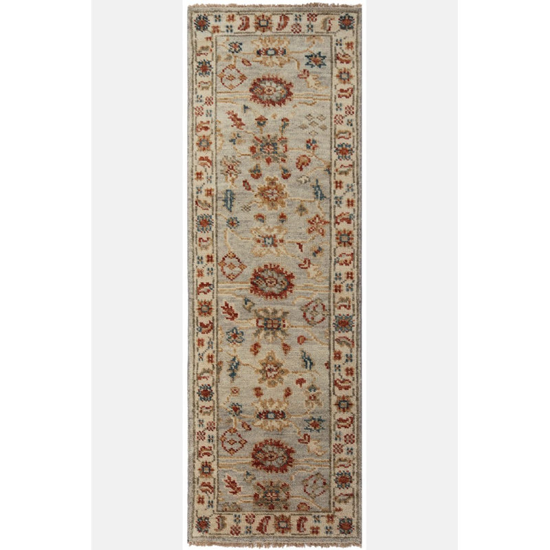 New Indian Mahal Runner Wool On Cotton 2Ft7inx8ft Gray