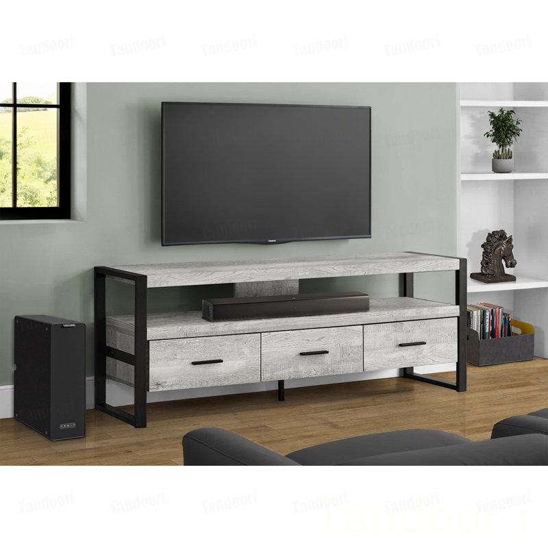 Meuble télé, console, meuble multimédia, tiroirs de rangement, salon, métal stratifié pour chambre à coucher, Grey