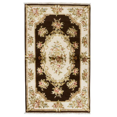 High-Quality Hand-Knotted Brown And Cream Area Rug