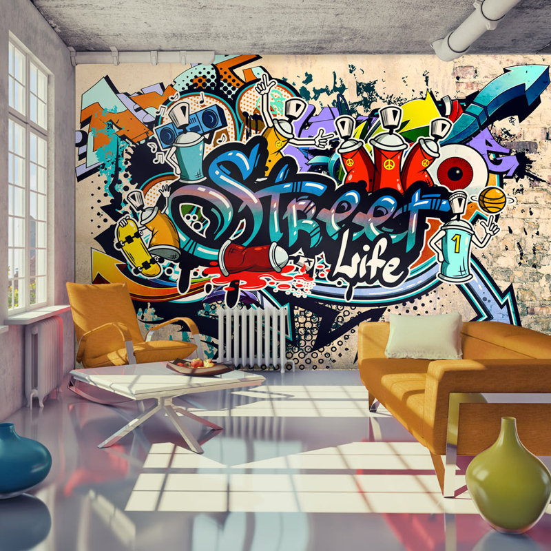 Street Game Semi-Gloss Paste the Wall Mural, 300 cm x 210 cm, Purple/Blue/Red