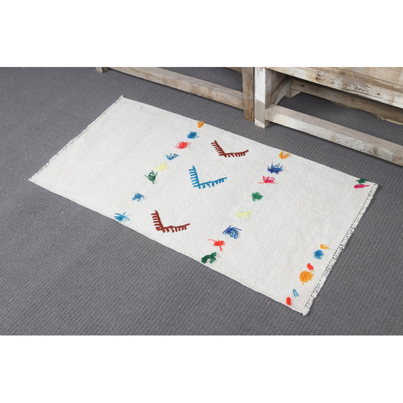 Handwoven Antique Turkish Rug in White with Vintage Patterns for Small Spaces