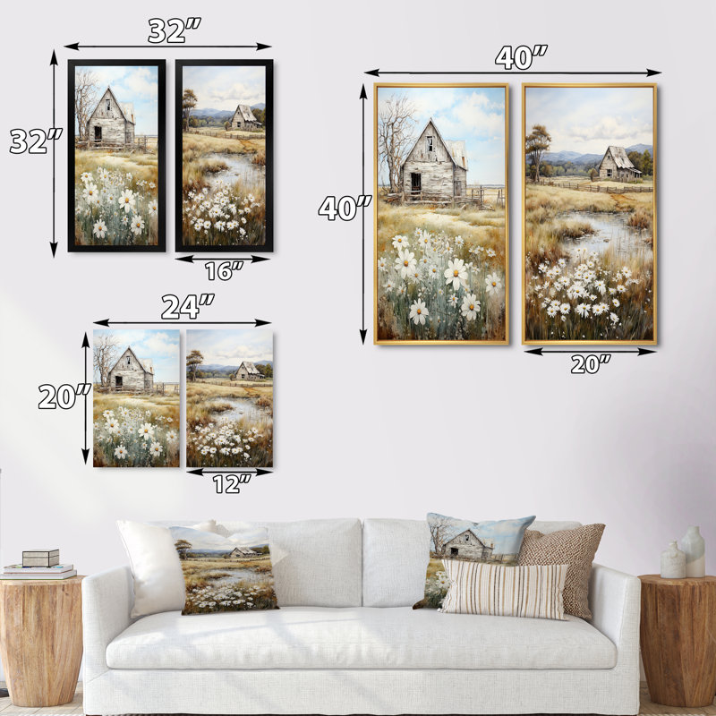 Farmhouse Quiet Retreat II - Ensemble d'art mural de ferme de 2 pièces, H 40 po x l 40 po, Toile tendue