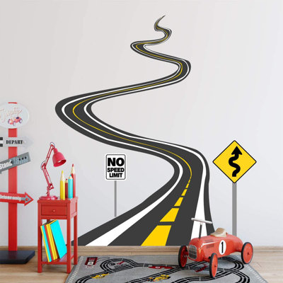 Adhésif décoratif peler et coller en vinyle Winding Road and Road Signs