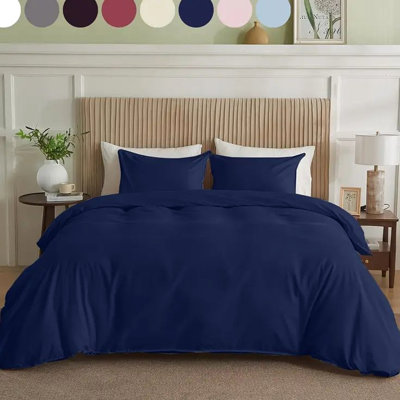 Housse de couette unie bleu marine Simply Clean, taille grand, tissu semblable à un nuage, confort pour dormir nu, bords, boulochage, s'adapte aux types de lit, impression et confortable, avec renfort de bord, double