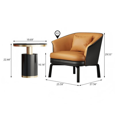 Ensemble de sièges de luxe avec 2 chaises et table d'appoint, fauteuil d'appoint en cuir PU pour salon de bureau