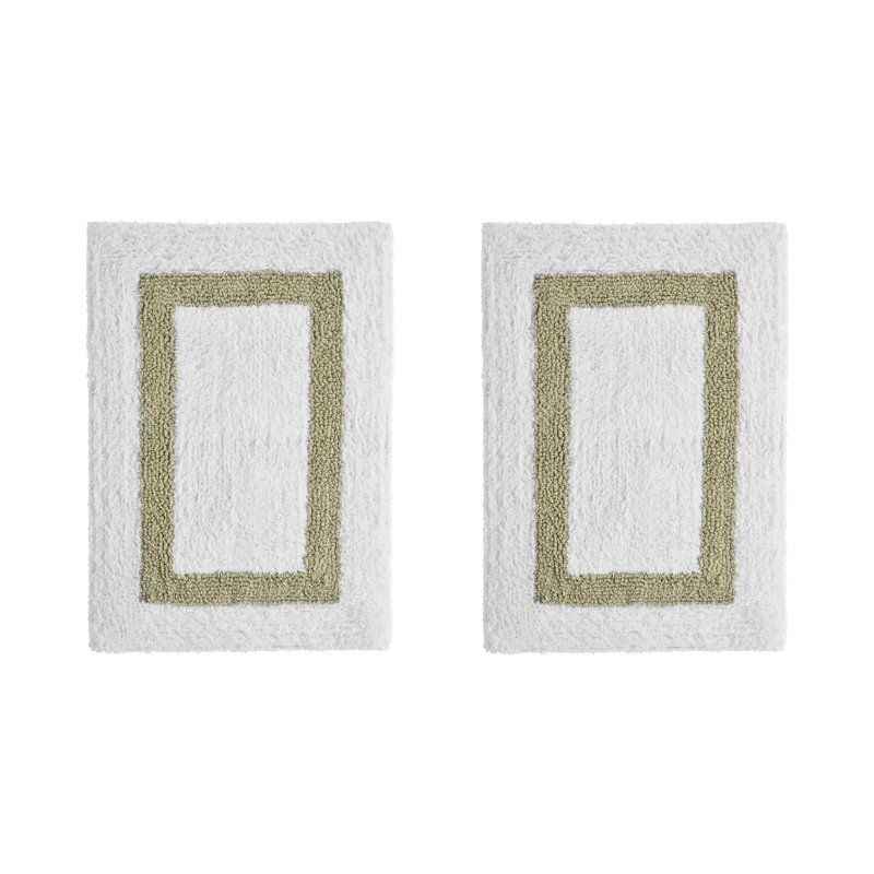 Ensemble de tapis pour salle de bain 2 pièces 100% coton 2370 g / m² Broshouse, tapis de salle de bain touffeté ultra moelleux, super absorbant certifié OEKO-TEX®, réversible, lavable à la machine, confort semblable au spa, blanc / sauge