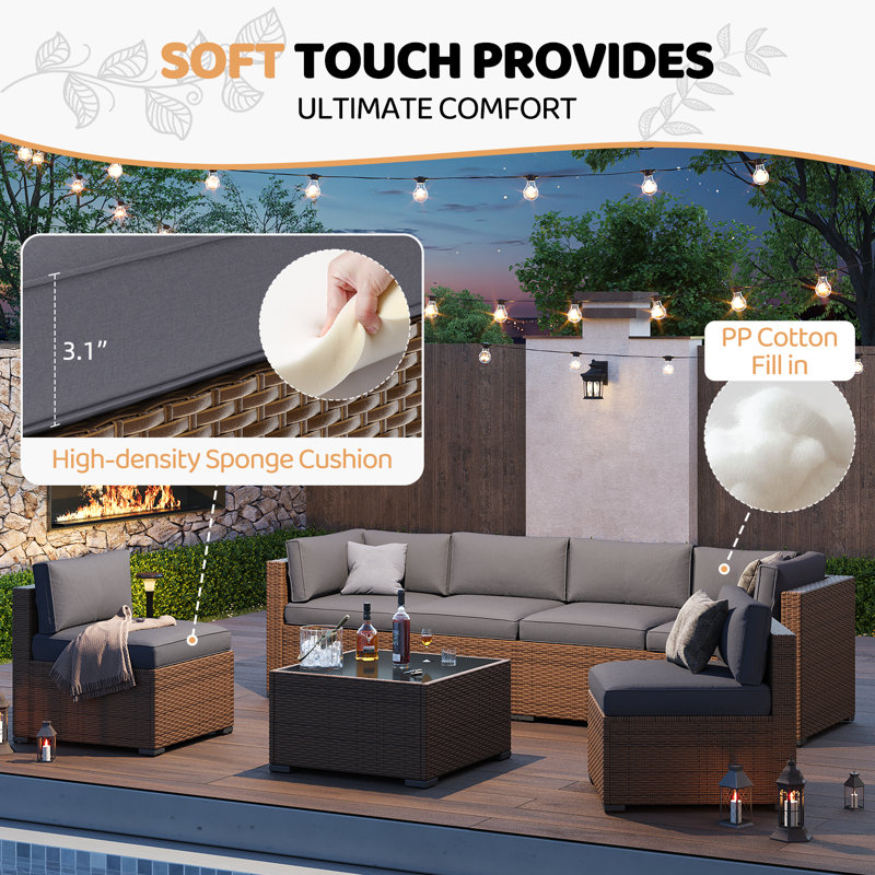 14-Pcs Outdoor 4" Thick Cushion Set, Outdoor Patio Cushion Cover Replacement, Water-Repellent Sofa Cushion, Gray