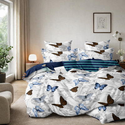 Ensemble d'édredon imprimé avec housses de coussin décoratives, simple, bleu
