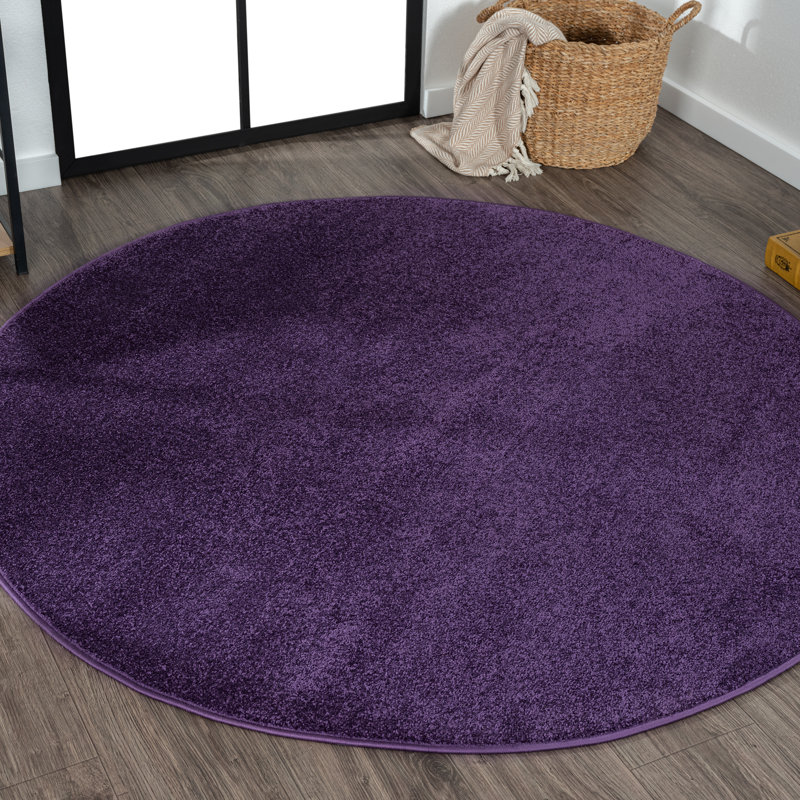 Athaniel Solid Low-Pile Purple Rug, Round 8'