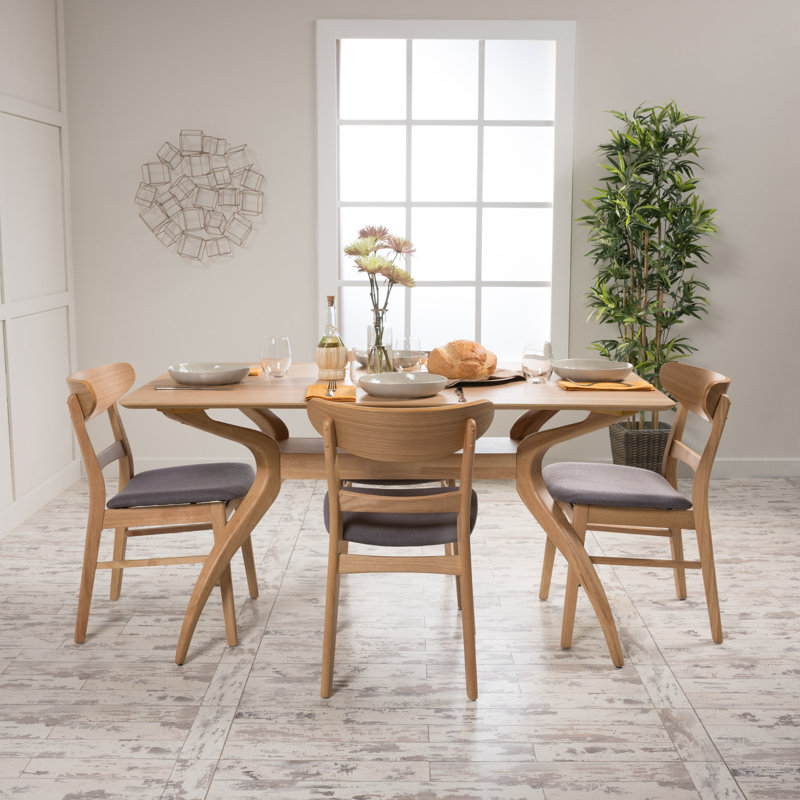 Ensemble repas pour 4 personnes Arbel, Chêne naturel, Gris foncé, H 30 po x L 59 po x l 35 po