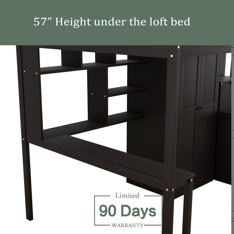 Giff Kids Twin Loft Bed with Drawers, Brown