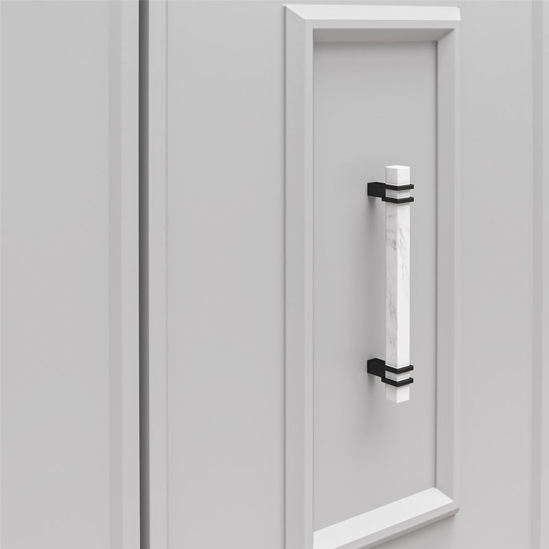 Dove Gray 3-Door Accent Cabinet with Faux Marble Top