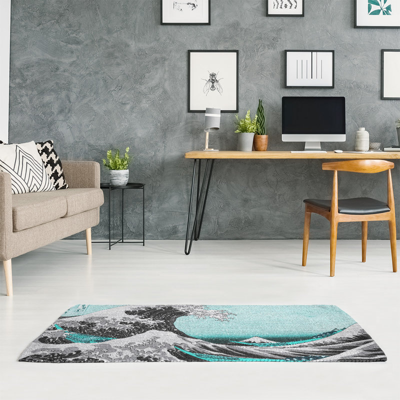 Tapis bleu/noir superbe wave, Rectangle 2 pi x 3 pi
