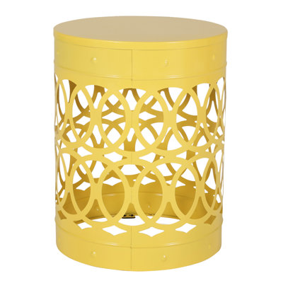 Yellow Outdoor Side Table - Large, Modern Cut Construction, Powder-Coated Iron, No Assembly Large End For Outdoor, Yellow, With Pattern, Frame, Needed