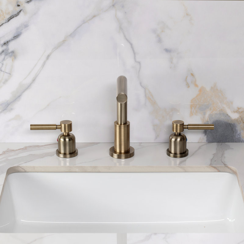 Kingston Brass Kaiser Two-Handle 3-Hole Deck Mount Widespread Bathroom Faucet with Brass Pop-Up Drain, Antique Brass
