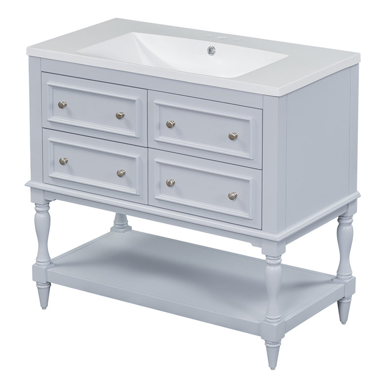 Ensemble de meuble-lavabo sur pied avec 4 tiroirs, Bleu