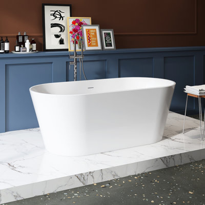 59" Freestanding Soaking Acrylic Bathtub