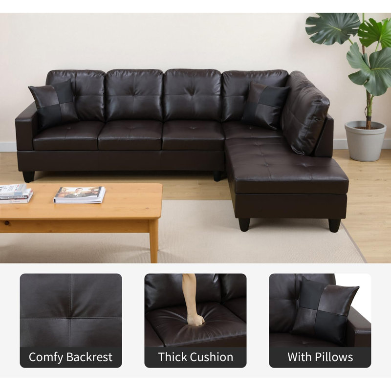 2 - Piece Faux Leather Sectional, Right Hand Facing, Brown Faux Leather