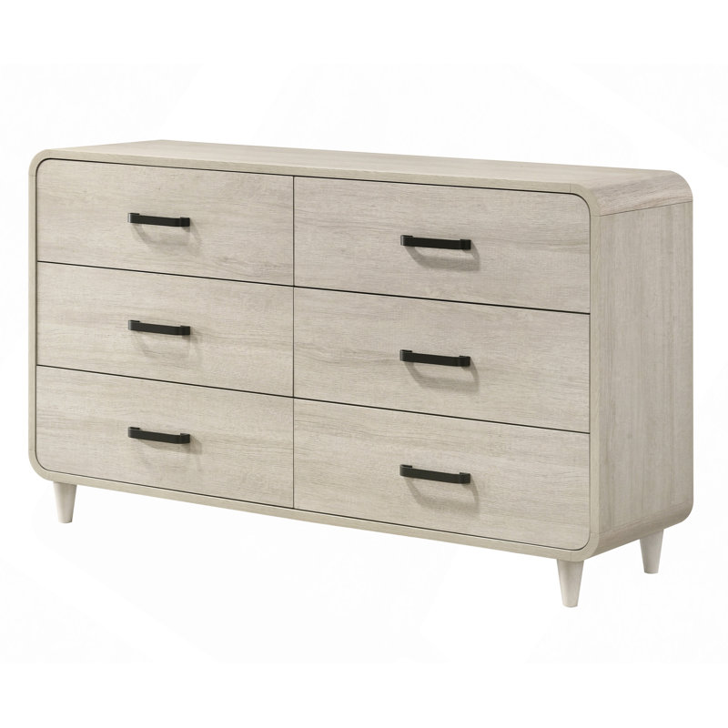Commode à tiroirs, meuble en bois avec rangement à 6 tiroirs de style contemporain
