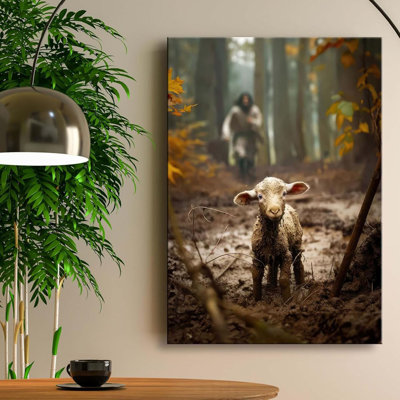 Ploceiny Christian Gifts For Women-Men,Religious Canvas Home Decor For Prayer Room Christmas Decorations Jesus Running After Lost Lamb Picture Jesus A