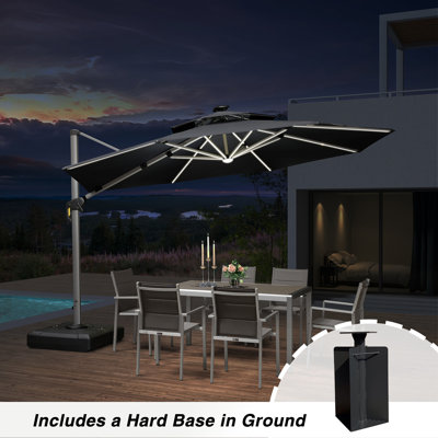 12 Ft. Double Top Deluxe Round Lighted Patio Umbrella With Base In Ground,Gray