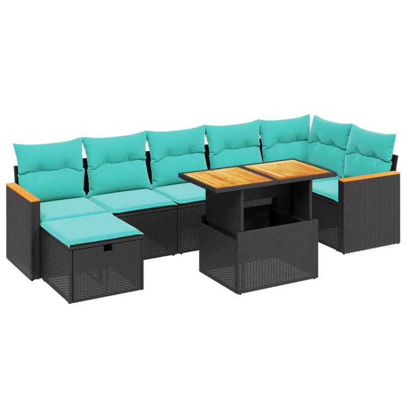  Ensemble de canapé de patio 8 pièces avec coussins en rotin de polyester, Noir, noir, noir, noir, Vert