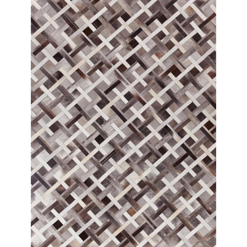 Natural Hide Cowhide Geometric Area Rug, Rectangle 5' x 8'