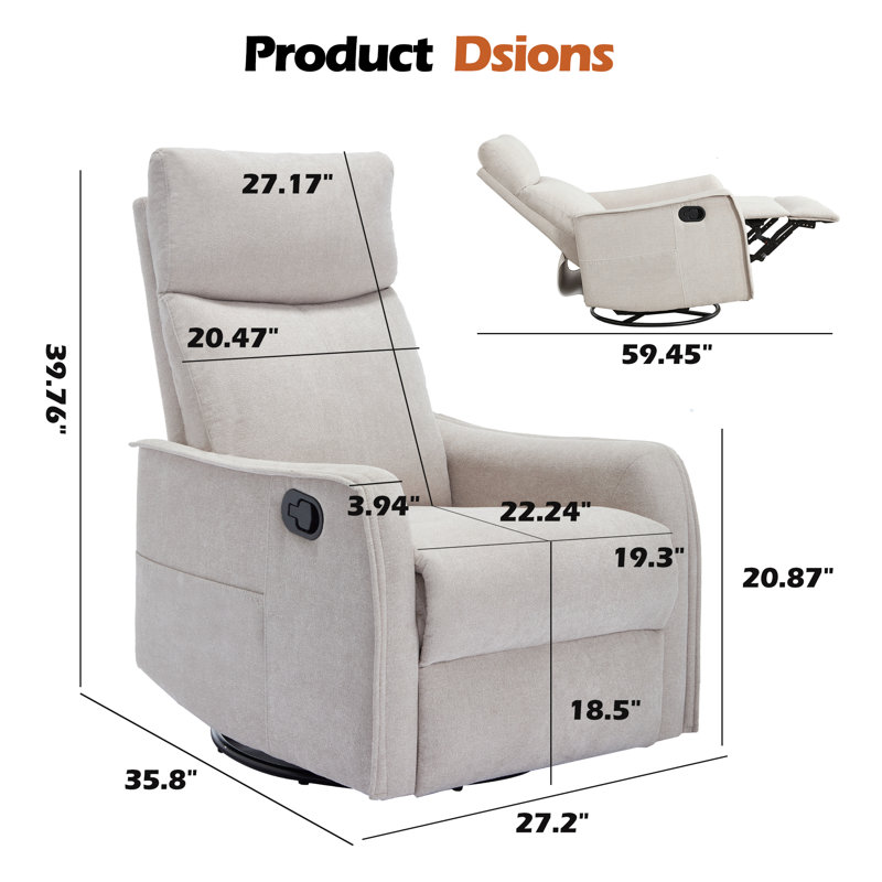 Lila 27'' W Manual Recliner Swivel Rocker Recliner With Massage And Heat, Beige