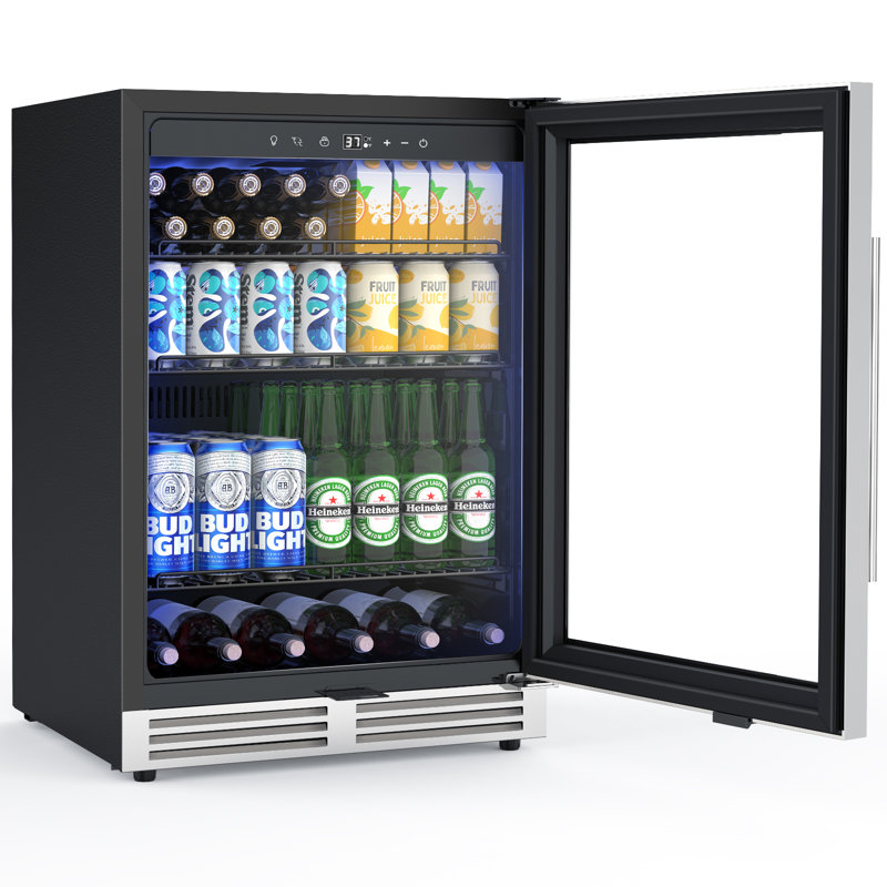 24" Built-In or Freestanding Beverage Refrigerator, 200-Can Capacity with Wire Shelves & Lock - Silver, Silver