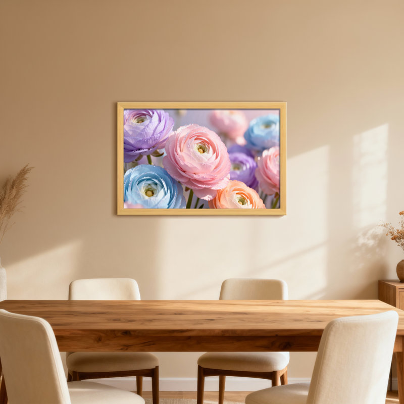Plantes et fleurs fleurs pastel avec gouttes de rosée, H 16 po x l 24 po, Toile tendue, Ne s’applique pas