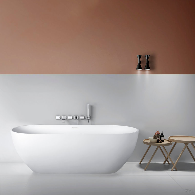 Baignoire de trempage autoportante à surface solide de 68,9 pouces pour salle de bain
