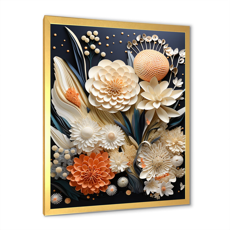 Art mural sur toile pêche et corail blanc III - Plage et océan, Cadre doré simple, H 32 po x l 24 po x P 1 po