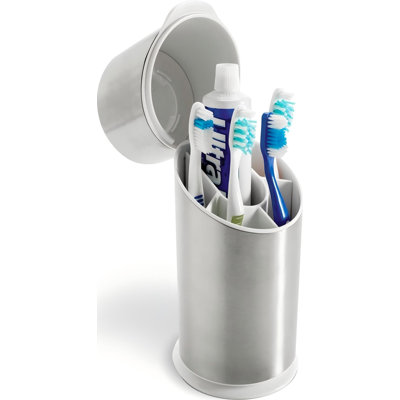 Bathroom Toothbrush Holder Set - Stainless Steel Countertop Storage, Holds Up To 4 Toothbrushes, Easy To Clean, Hygienic Ventilation, Removable Divider