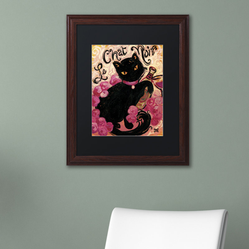 « le chat noir », reproduction d’art encadrée, Noir, H 14 po x l 11 po x P 0,5 po, Encadrement brun foncé