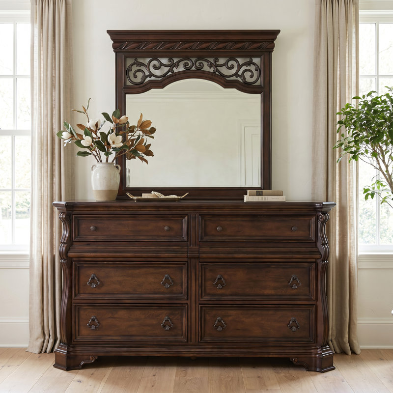 Ashyla Sleigh Bed, Dresser & Mirror Bedroom Set, King, 3 Pcs: Bed, Dresser, Mirror